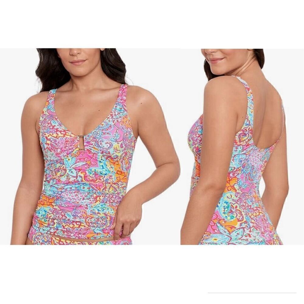 Lauren Ralph Lauren Amara Patchwork Ring Over-The-Shoulder Underwire Tankini Top